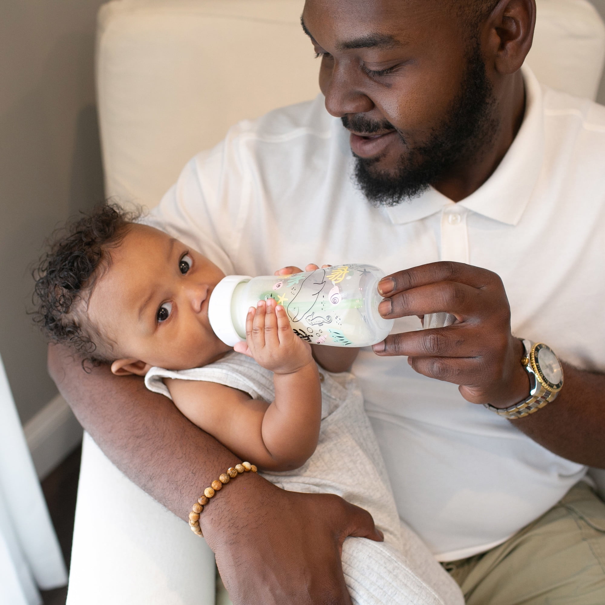 Dr. Brown's Natural Flow Anti-Colic Options+ Wide-Neck Baby Bottle, Ocean Decos, 9oz/270ml, Level 1 Slow Flow, 0m+, 2 Pack