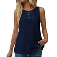 thumbnail image 2 of ECZHAW Petite Tops for Women Cotton Linen Summer Tank Tops Dressy Casual Button Trim Crewneck Sleeveless Shirts, 2 of 7