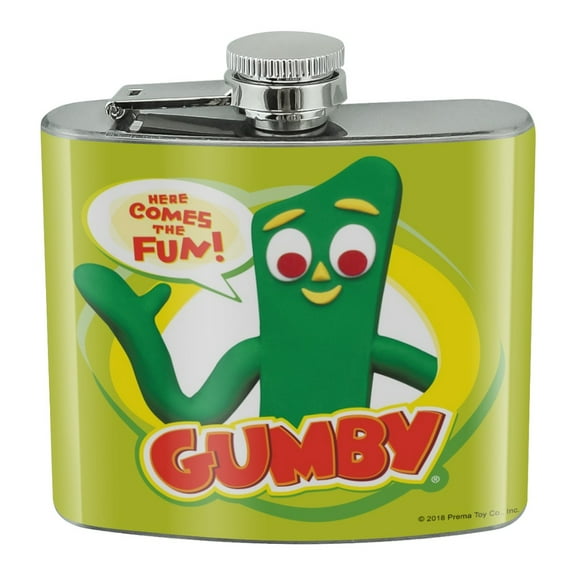 Gumby Logo Here Comes the Fun Stainless Steel 5oz Hip Drink Kidney Flask