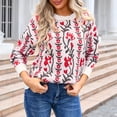 thumbnail image 2 of Rbaofujie Chandails d'Automne pour Femmes Chandail Tricoté à Rayures Patchwork avec Manches Longues Col en V Hauts de Chandail Rouges Chandails Surdimensionnés pour Femmes, 2 of 8