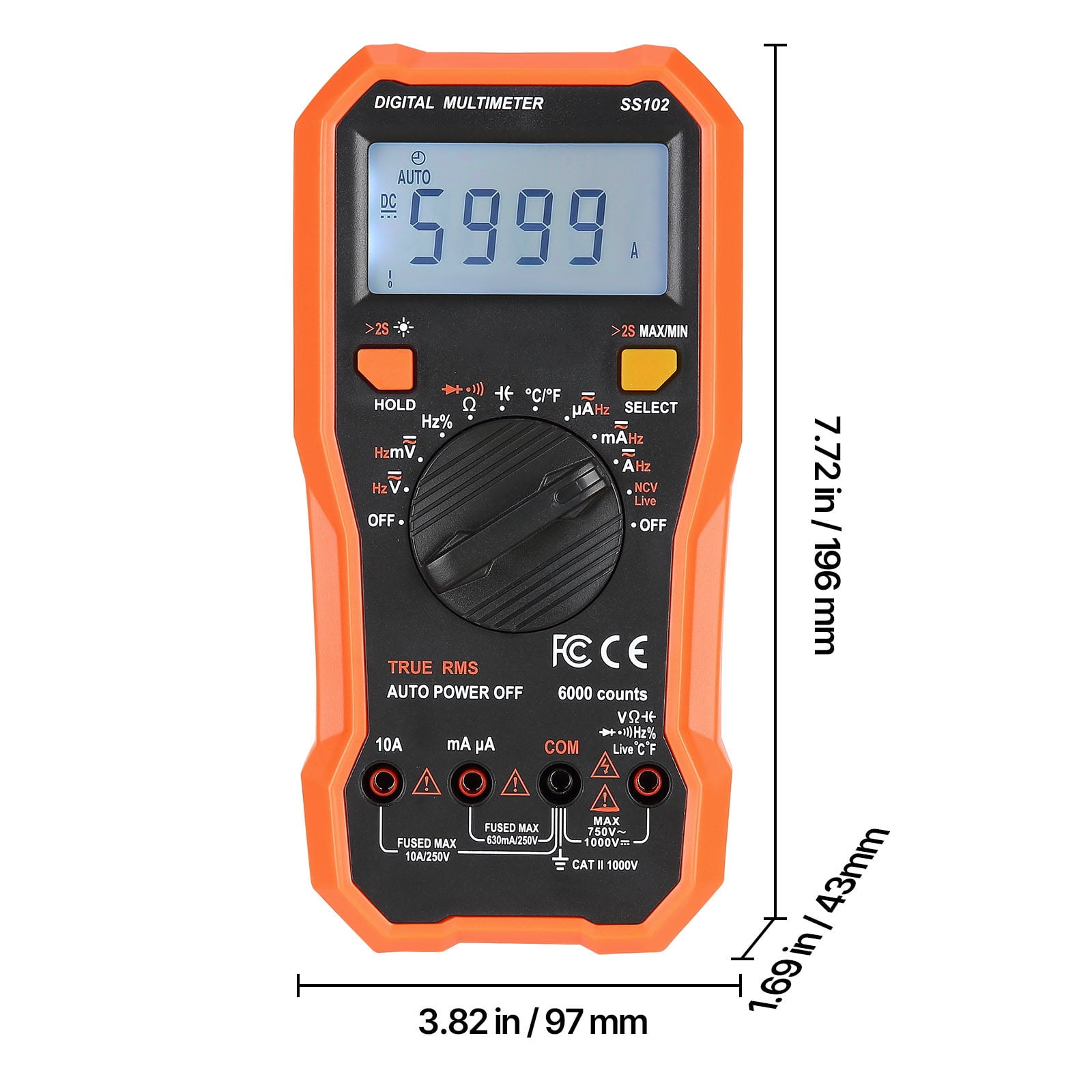KFFKFF Digital Multimeter, 6000-Count TRMS AC/DC Voltage and Current Tester, Professional NCV Meter for Measuring Voltage, Current, Resistance, Capacitance, Temperature, Diodes, Continuity