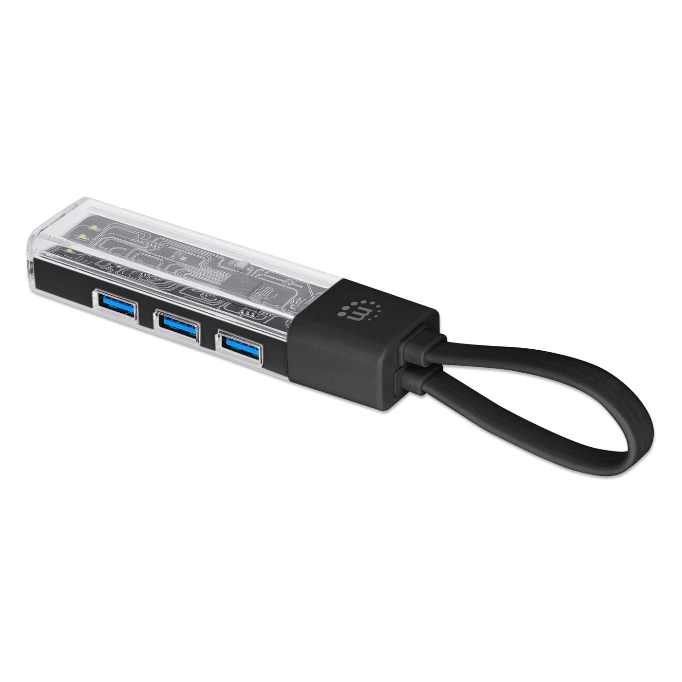 Manhattan Transparent 4-Port USB 3.0 Type-C / Type-A Combo Hub | Black