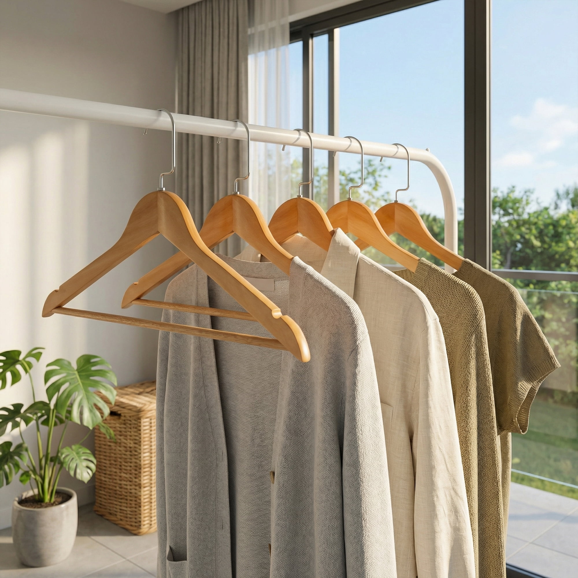 Unique Bargains 2Pcs Wood Durable Space Saving Home Clothes Hangers Flat Hook