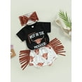 thumbnail image 4 of Western Toddler Baby Girl Clothes Letter Short Sleeve T-Shirt Top + Tassel Shorts Outfits + Headband 3Pcs Set, 4 of 10