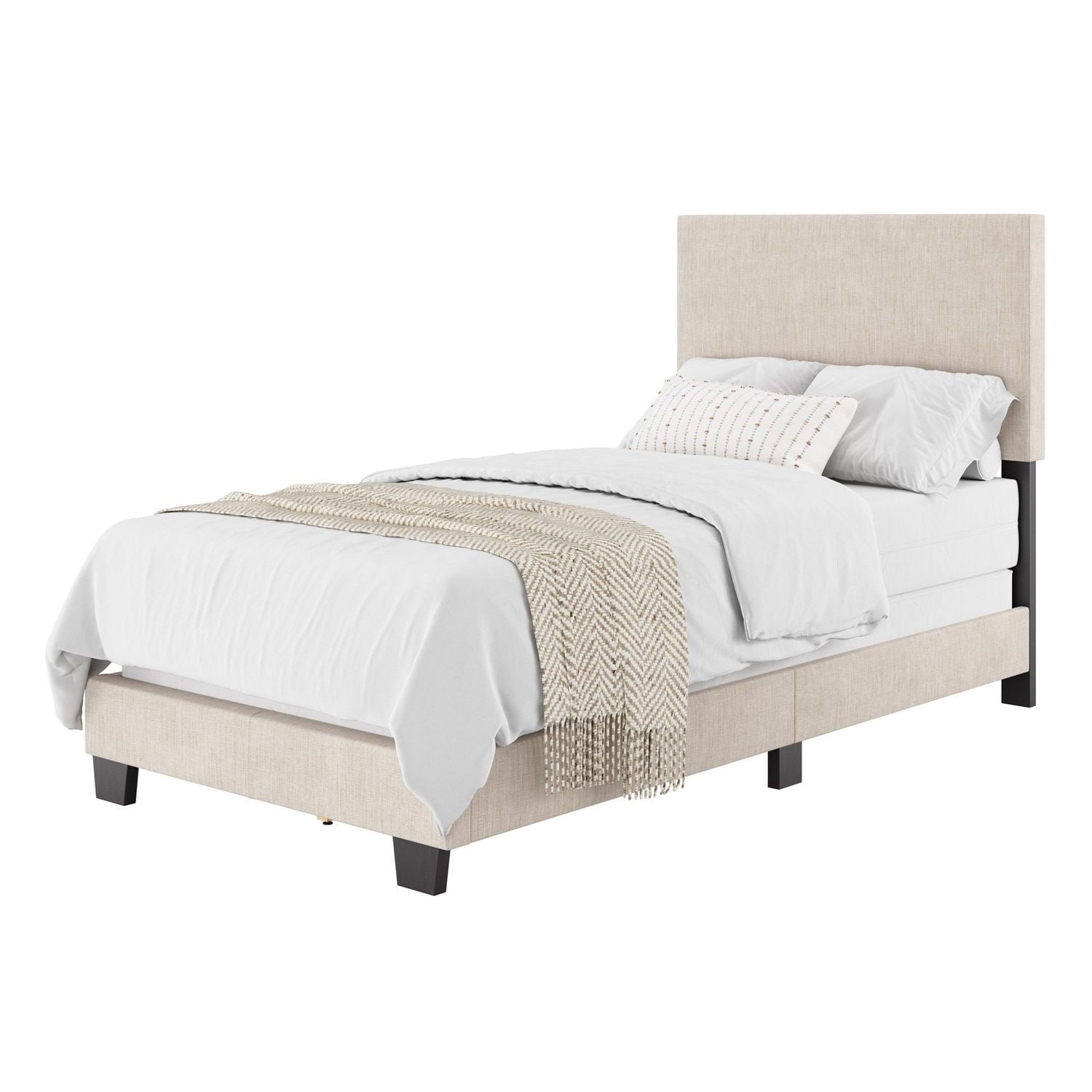 CorLiving Celeste Modern Upholstered Adult Twin Bed Frame with Headboard