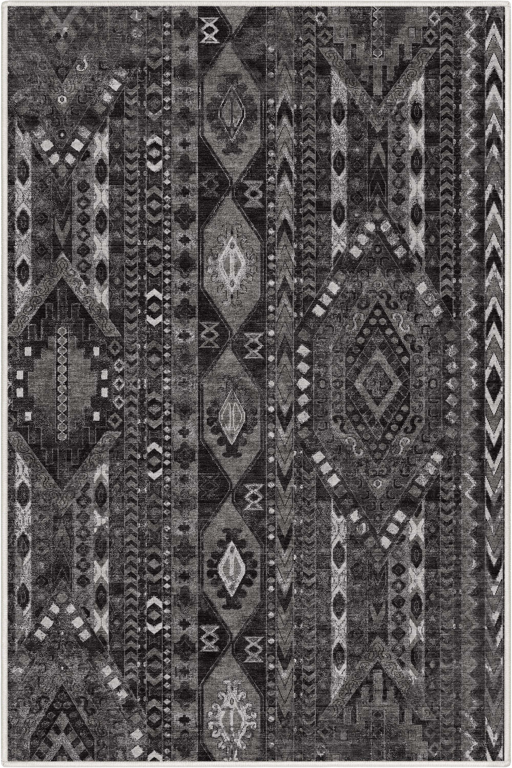 Well Woven Apollo Rodeo Vintage Medallion Tribal Black Grey Flat Pile Easy to Clean 3'3" x 5' Area Rug for Living Room Dining Room Bedroom and Kitchen