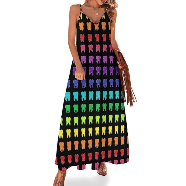 Vestido sin mangas con dientes de arcoíris Vestido largo mujer Ropa de lujo mujer vestido de noche