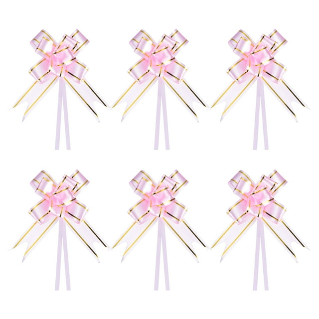 Unique Bargains 3.3inch Pull Bows Gift Wrapping Pull Bow Gold Thread Style Baskets Present Bows Ribbon Light Pink 100 Pcs