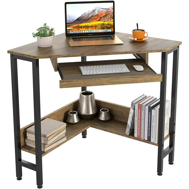 Homfa Corner Computer Desk, Triangle Working Table with Smooth Keyboard