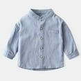 thumbnail image 3 of Efsteb Kids Boys Shirts Long Sleeve Tops Loose Casual Fashion Button Stand Up Collar Shirt Cute Tops Solid Color Comfy Blouses (Blue,3 Years), 3 of 7