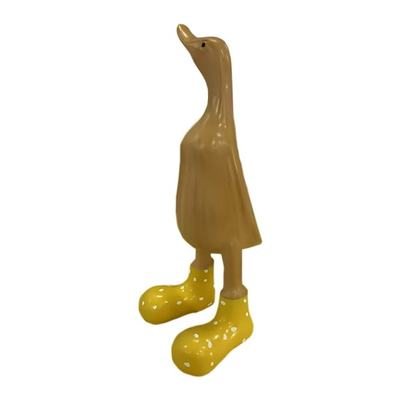 Rain Boots Duck Statue with Spotty Wellies, Garden Statue Wooden Duck Decoration for Garden Living Room Bedroom TV Stand Office Desktop, Ideal Gift for Friends and Women(Large, Yellow)