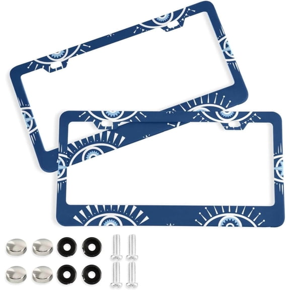 Coolnut Evil Eye Pattern 2 Holes Car License Plate Frames 2PCS, Car License Plate Holder with Screw Caps Cover Set Automotive Exterior Parts Decoration for US Vehicles