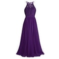 thumbnail image 7 of Aiihoo Kids Girls Halter Neck Chiffon Lace Long Dresses Wedding Evening Party Dance Prom Maxi Gown Dress Deep Purple 10, 7 of 7