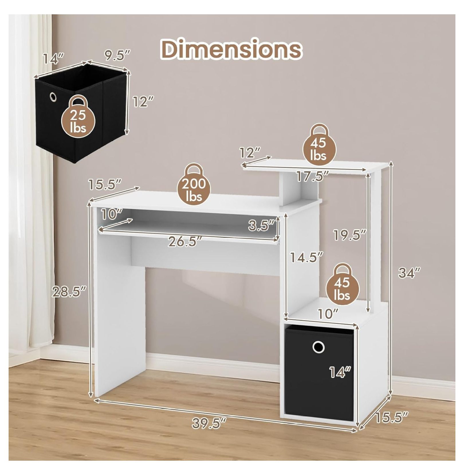 JZWAL White Computer Desk with Drawers & Keyboard Tray, Modern Home Office Desk with Storage Shelves & Printer Stand, Laptop PC Table for Workstation, Study Writing Desk for Small Spaces, Bedroom