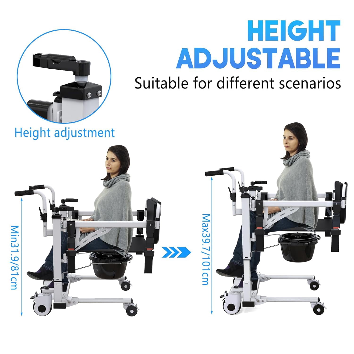 M optimized Patient Lift Transfer Chair, Hoyer Lifts for Home Use, Patient Lift for Home,Bathroom Wheelchair with 180° Split Seat and Potty, Portable Elderly Lift Bedside Commode Chair