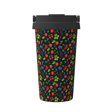 

Qekee Berries Print Insulated Coffee Mug Coffee Tumbler Cup Thermos Mug Water Bottle with Handle & Flip