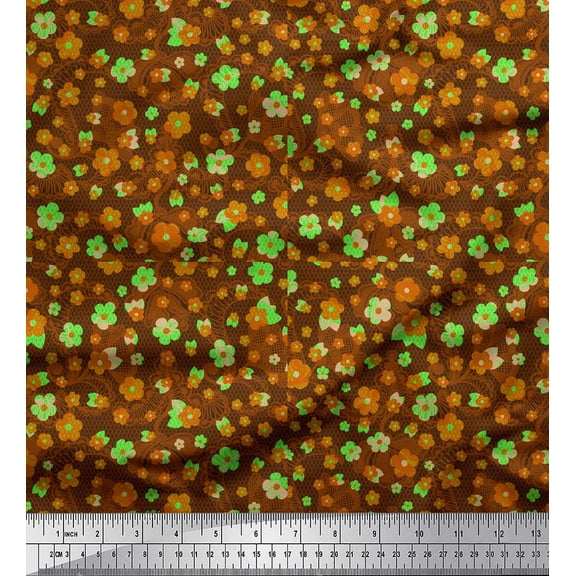 Soimoi Silk Fabric Check & Floral Clip Art Printed Fabric 1 Yard 42 Inch Wide