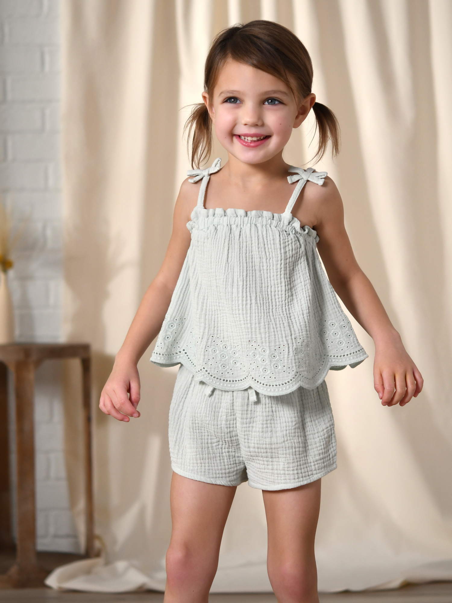 Modern Moments by Gerber Toddler Girl Eyelet Trim Gauze Top and Shorts Set, 2-Piece, Sizes 12M-5T - image 4 of 13