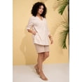 thumbnail image 2 of Roaman's Women's Plus Size Linen-Blend Y-Neck Roll-Tab Sleeve Tunic, 2 of 4