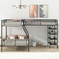 thumbnail image 3 of L-Shaped Metal Twin over Full Bunk Bed and Twin Size Loft Bed with Four Built-in Shelves,Black 617AAB, 3 of 9