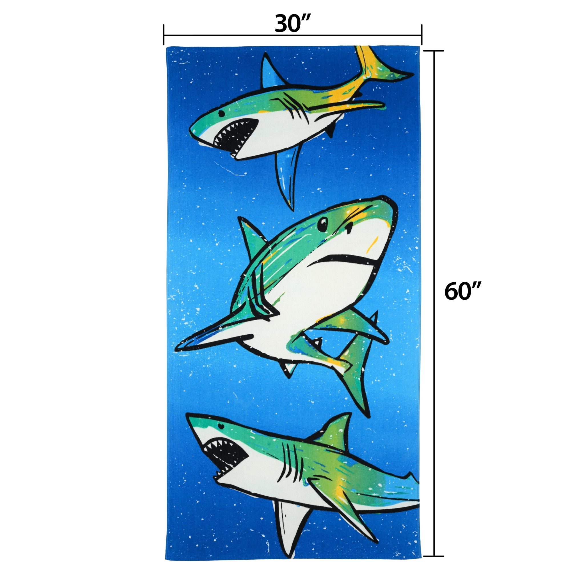 Mainstays Kids Beach Towel, Shark Frenzy, 1 Piece, 60" x 30"