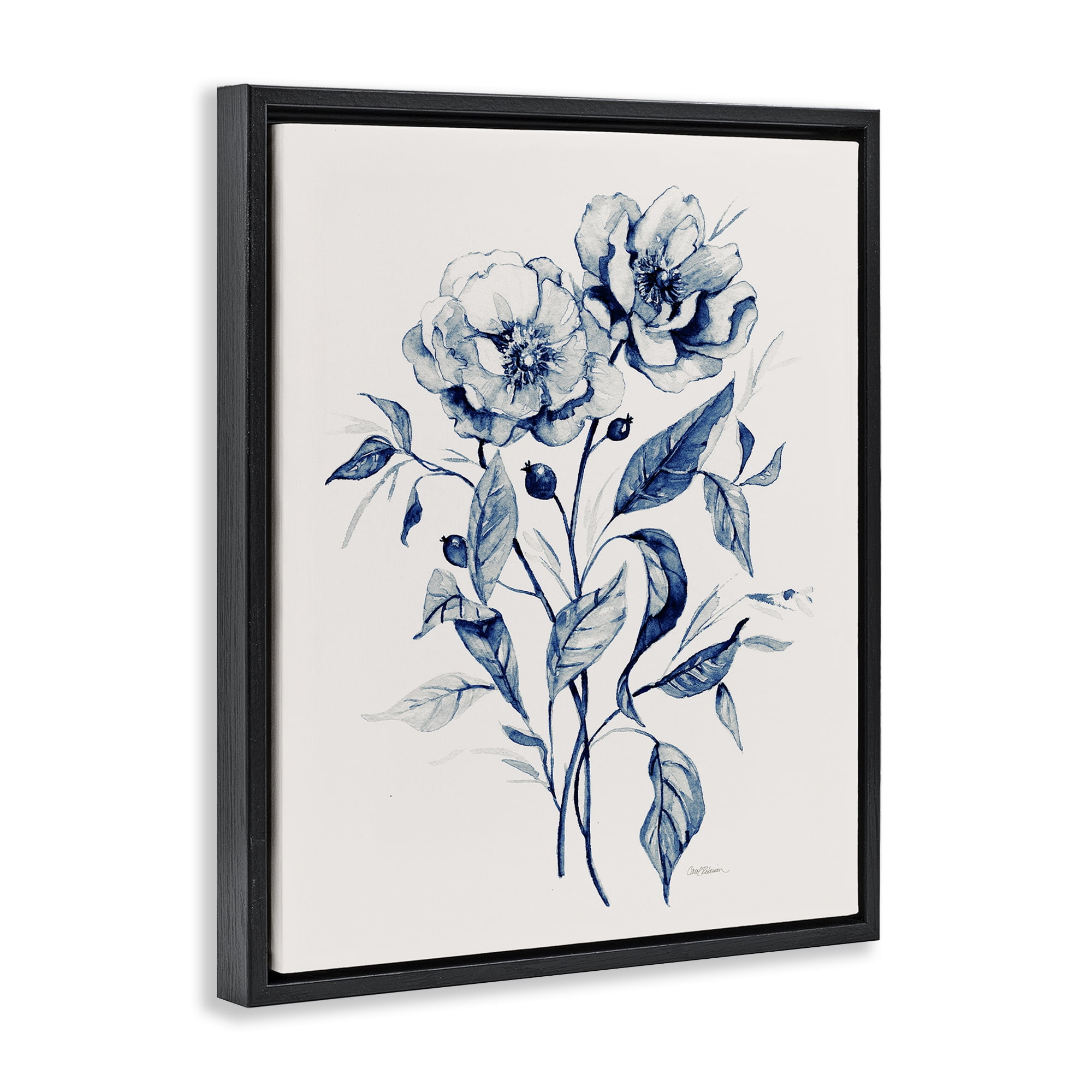 Stupell Industries Vintage Flower Bundle Plants & Flowers Drawing Black Floater Framed Canvas Art Print Wall Art, 17 x 21