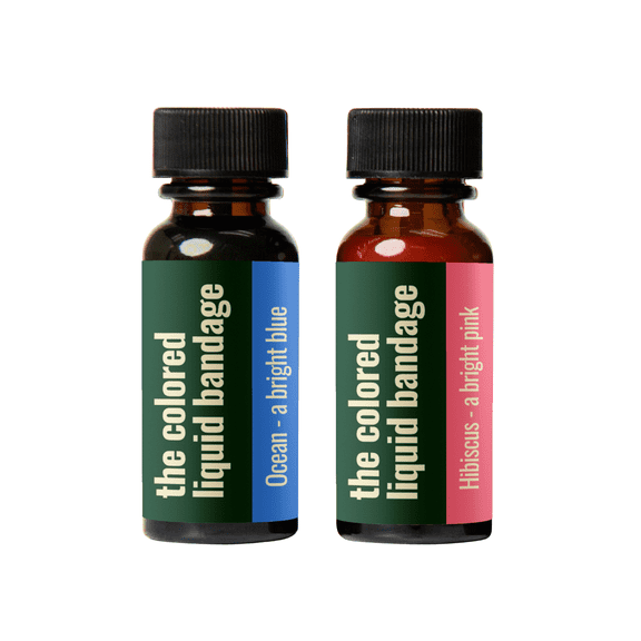 (2 Pack) Eco Bandage Waterproof Liquid Bandage, Ocean Blue and Hibiscus Pink, 0.3 oz/ each