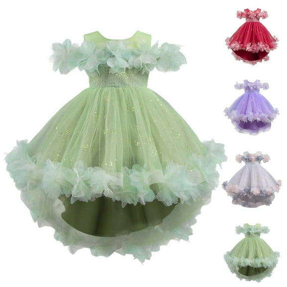 Hinvhai Toddler Baby Girls formal Ruffle Princess Dress Bowknot Sequins Heart Ball Gown Party Pageant Lace Dresses Red 9 Years