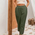 thumbnail image 6 of Frostluinai Linen Capris for Women Drawstring High Elastic Waisted Lace Harem Pants Wide Leg Solid Color Lounge Cropped Pants with Pockets, 6 of 9