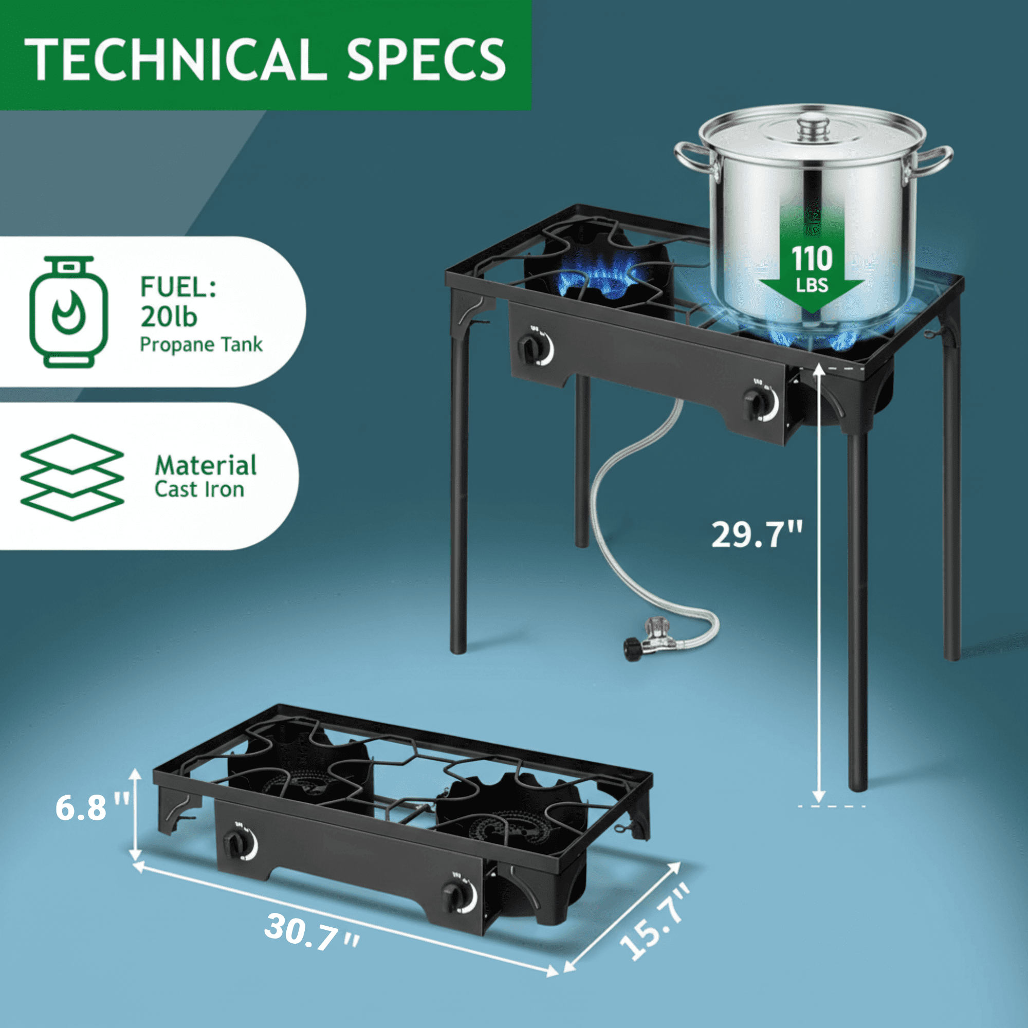GVDV Outdoor Camping Stove, Double Burners Propane Gas Stove for Cooking BBQ Grill, 150,000-BTU, Black