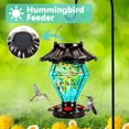thumbnail image 4 of LUJII Solar Powered Color Changing Hummingbird Feeder for Outdoors Hanging, Gem Diamond Shaped Hand Blown Glass, 35 fl.oz, Never Leak, Illuminated Lantern for Garden Decor, Gift for Friends, Teal, 4 of 7