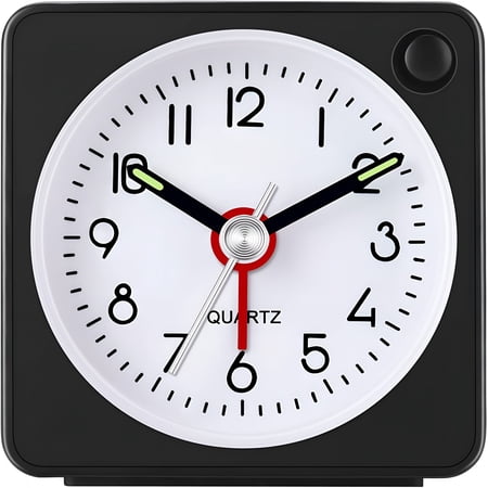 DESIGNICE Travel Analog Alarm Clock,2.25 Inch,Ultra Small Clock with Snooze and Light Function,Silent Non Ticking,Battery Operated,Easy Setting