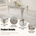 thumbnail image 3 of 52.7" Rectangular Clear Tempered Glass Dining Table for 4 People, Modern Kitchen Table with Irregular Stainless Steel Legs, Dining Table for Small Space, Apartment Studio, Home Office, 3 of 7