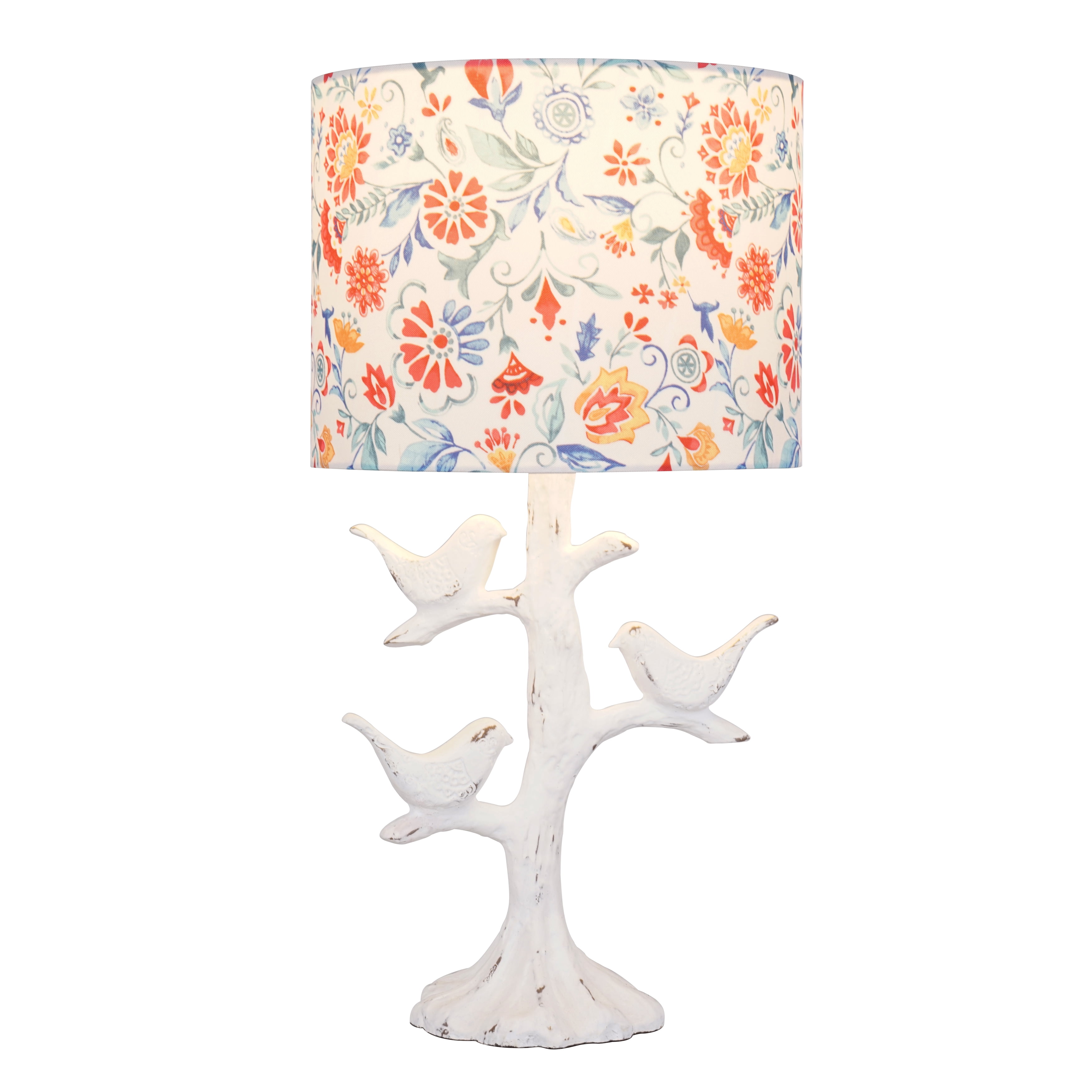 The Pioneer Woman Mazie Birds Table Lamp with Linen Shade, White