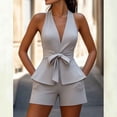 thumbnail image 2 of Women's Summer 2 Piece Suit Sets Fitted Sleeveless Bow Vest and Dress Shorts Elegant Business Casual Outfits, 2 of 7