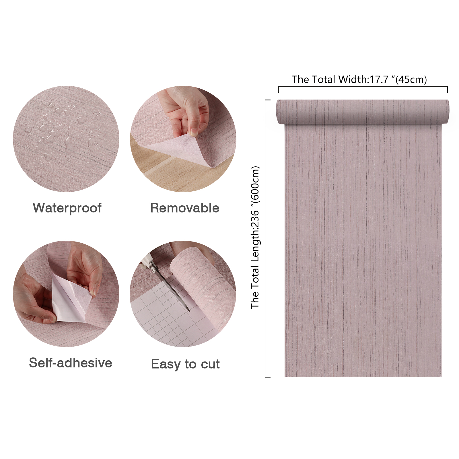 CHIHUT 17.7"x236" Light Pink Wallpaper Grasscloth Textured Peel and Stick Wallpaper Adhesive Vinyl