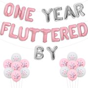 Butterfly 1st Birthday Decorations One Year Fluttered By Balloon Banner Pink Butterfly First Birthday Party Banner Butterflies Balloons Fairy Spring Theme First Celebration for Girls