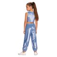 thumbnail image 2 of Miutii Girls 2 Piece Dance Outfits Shiny Tops and Pants Set Cheer Outfit for Stage Performance Light Blue 5-6, 2 of 5