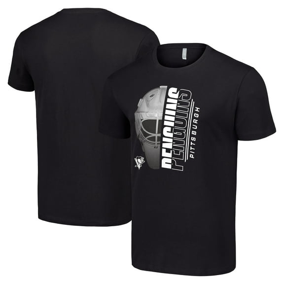Men's Starter Black Pittsburgh Penguins Half Helmet Logo T-Shirt