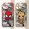 thumbnail image 2 of Funda de teléfono para iPhone SE, 15 Plus, 11, 13 Pro Max, X, XS, XR, 7, 6s, 14 Pro, 12 Mini, 8, TPU suave transparente, Marvel, Spider Man, Groot, 2 of 5