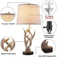 thumbnail image 3 of Findosom 2pcs 26" Rustic Western Table Lamp Set Bedside Lamp with Dual USB Port, Farmhouse Table Lamp with DIY Linen Lampshade Natural Antler Nightstand Lamp for Living Room Bedroom Home Office, 3 of 6