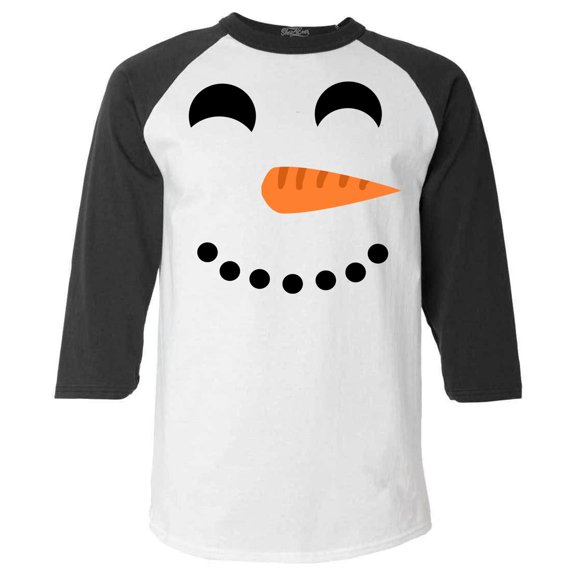 Shop4Ever Men's Happy Snowman Face Chritsmas Costume Raglan Baseball Shirt XX-LargeWhite/Black