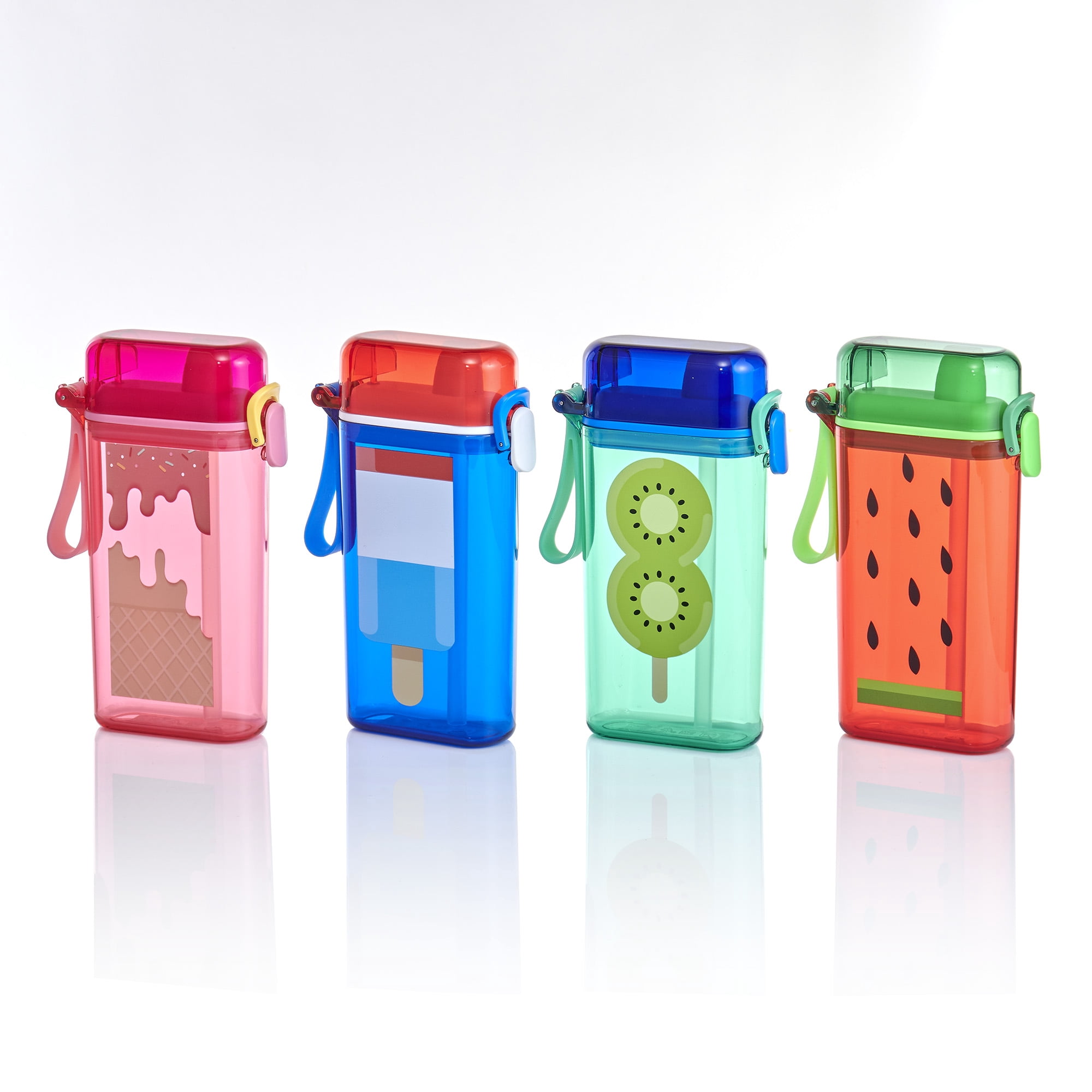 Mainstays 14oz Plastic Water Bottle with Flip Top Lid and Sipper Straw, Pink Ice Cream Cone