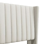 Yaheetech Upholstered Platform Bed with Headboard, King, Ivory