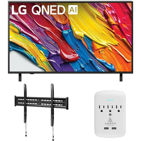 LG 65QNED82AUA 65 Inch QNED AI 4K Smart TV with a Walts FIXED-MOUNT-43-90 Mount and Amber Protection 3-OUTLET-SURGE Surge Protector (2025)