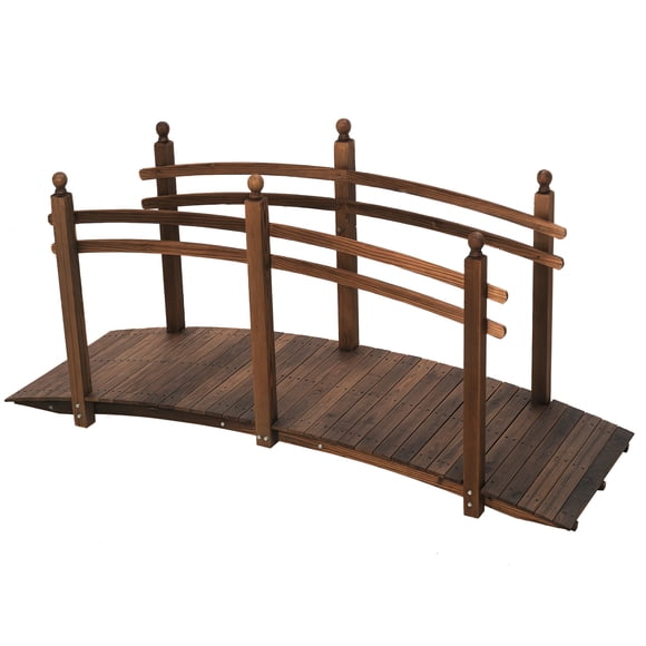 Outsunny 7.5' Fir Wood Garden Bridge Arc Walkway with Side Railings, Tan