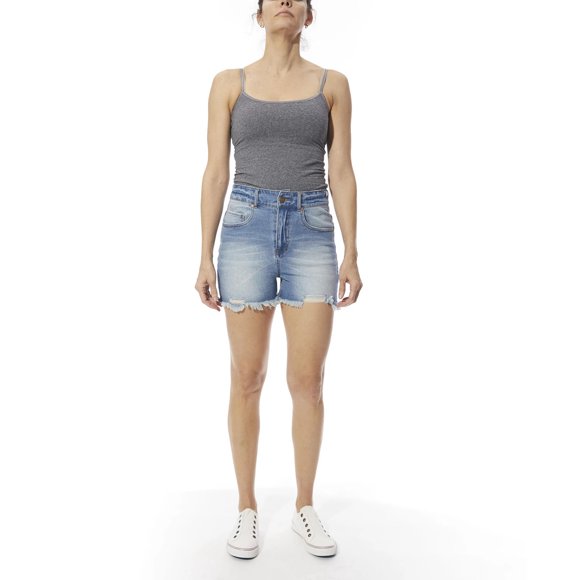 Women’s Frayed Abrasions Denim Shorts, 26, Denim