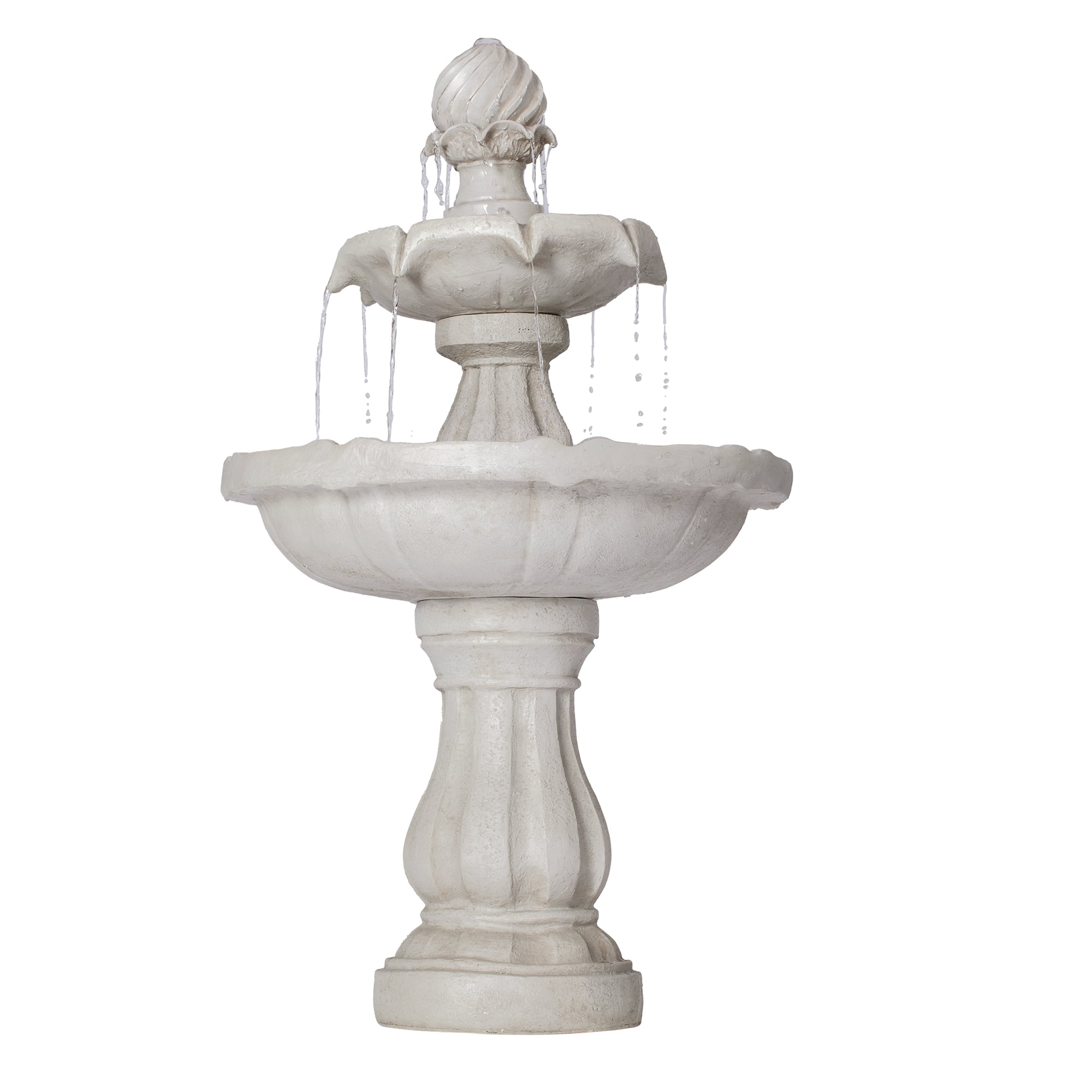 2 Tier Pedestal Fountain, 37.4 Inch White Polyresin Classic Outdoor Water Fountain for Patio Garden, White