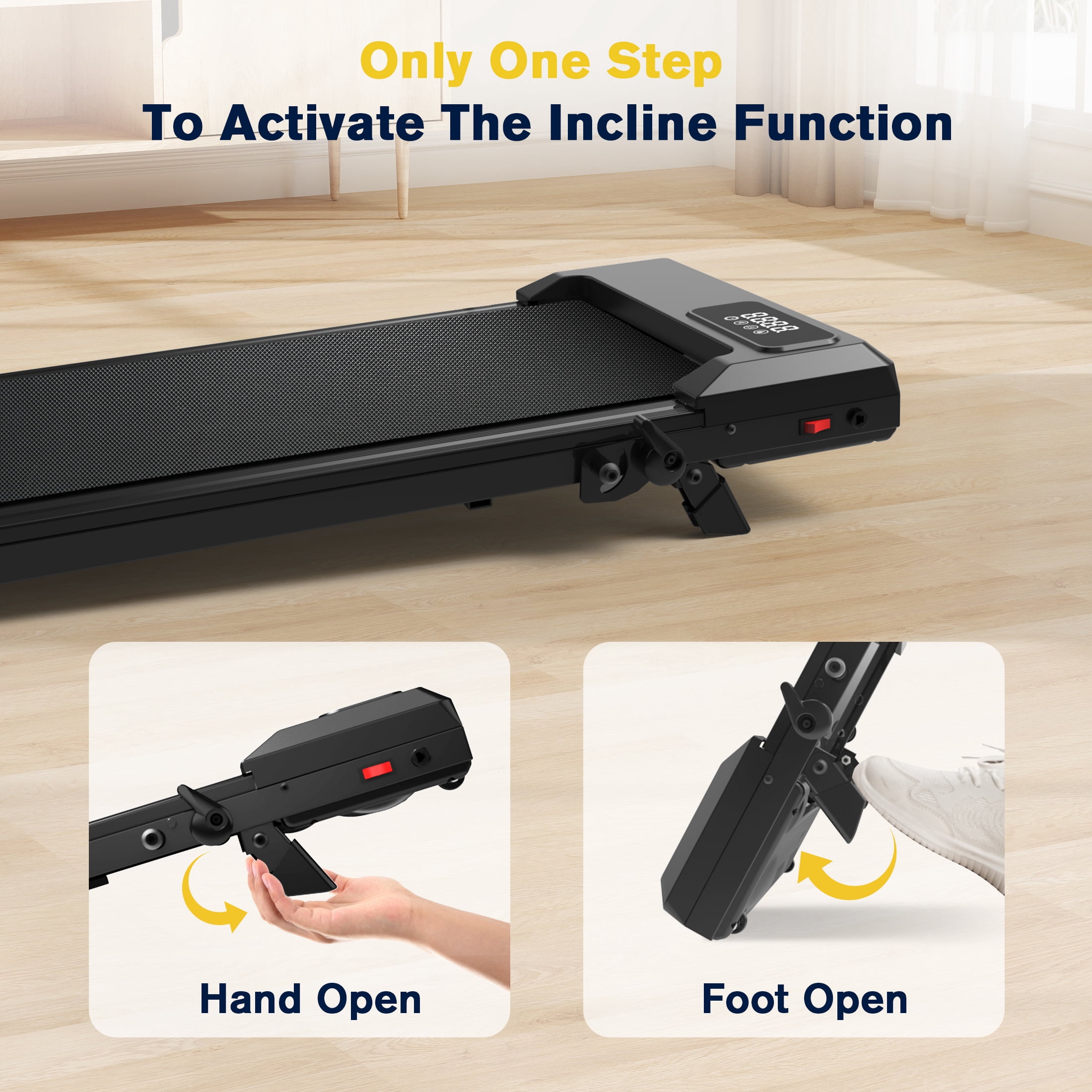 Hapycity Folding Treadmill 5% Incline Under Desk 2 in 1 Walking Running Machine 2.25HP 265LBS, Black