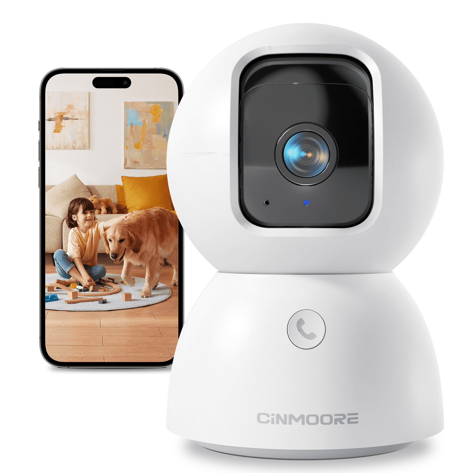 3K Wifi Outdoor Security Camera Baby Monitor Pet Camera Waterproof 360° View Indoor Camera Baby Camera Color Night Vision, AI Motion Tracking 2-Way Audio
